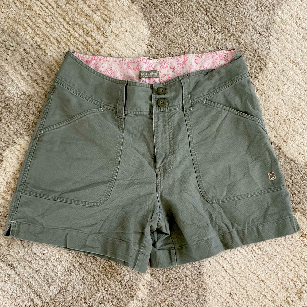 BC Clothing Khaki Sage Green 100% High Waisted Cotton Shorts (8)